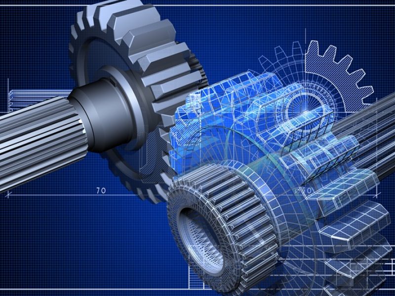 Close-up of blueprint with cogwheel